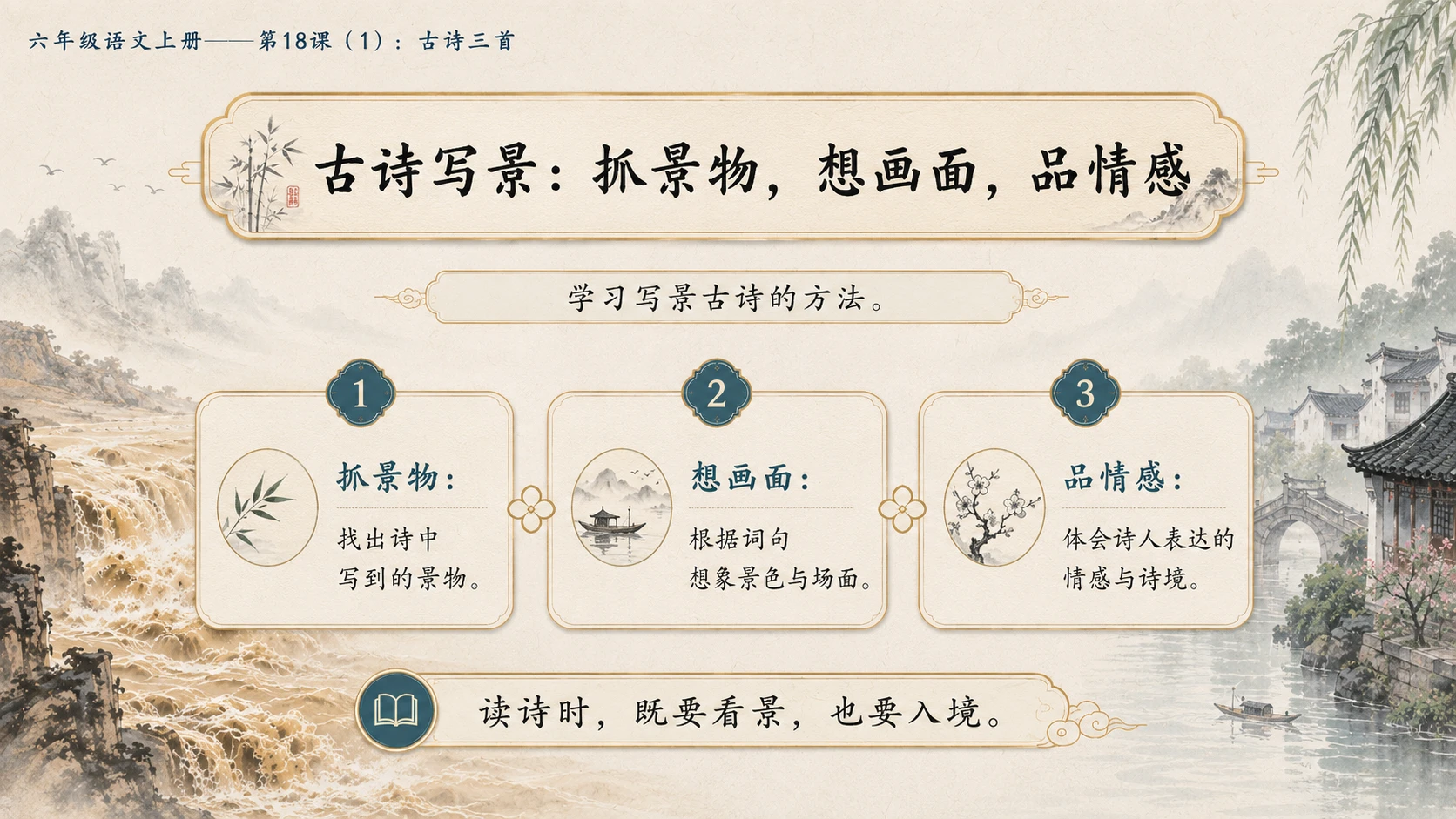小学六年制统编教材系列课件——六年级语文上册第18课（1）：古诗三首：浪淘沙、江南春、书湖阴先生壁 - 预览图17
