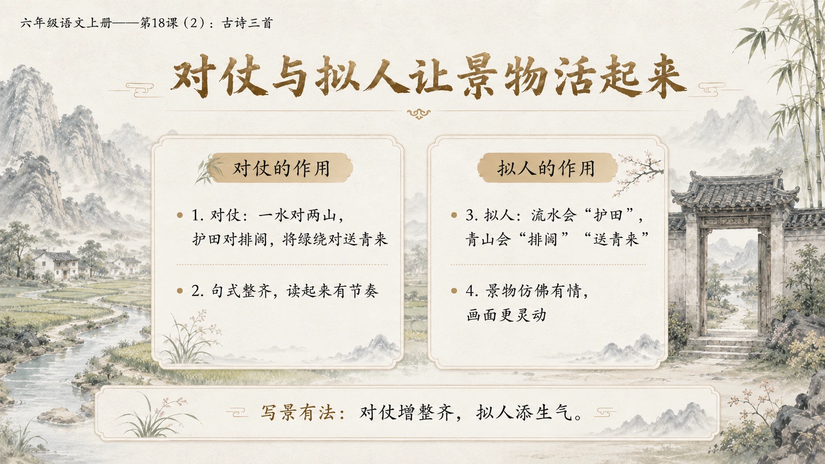 小学六年制统编教材系列课件——六年级语文上册第18课（2）：古诗三首：浪淘沙、江南春、书湖阴先生壁 - 预览图11