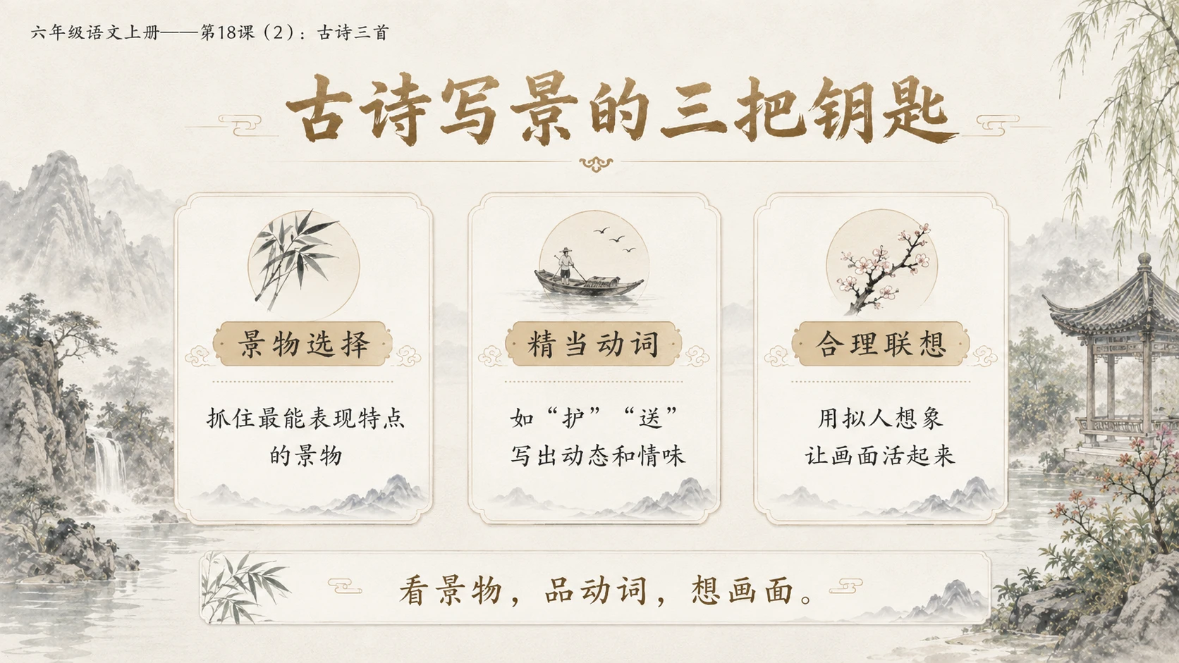 小学六年制统编教材系列课件——六年级语文上册第18课（2）：古诗三首：浪淘沙、江南春、书湖阴先生壁 - 预览图14