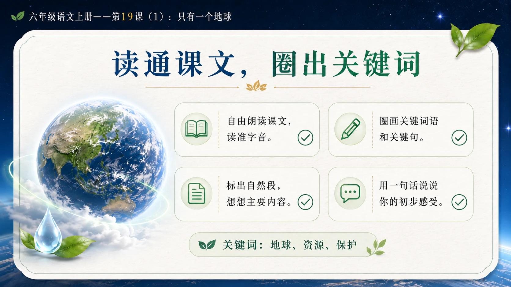 小学六年制统编教材系列课件——六年级语文上册第19课（1）：只有一个地球 - 预览图5