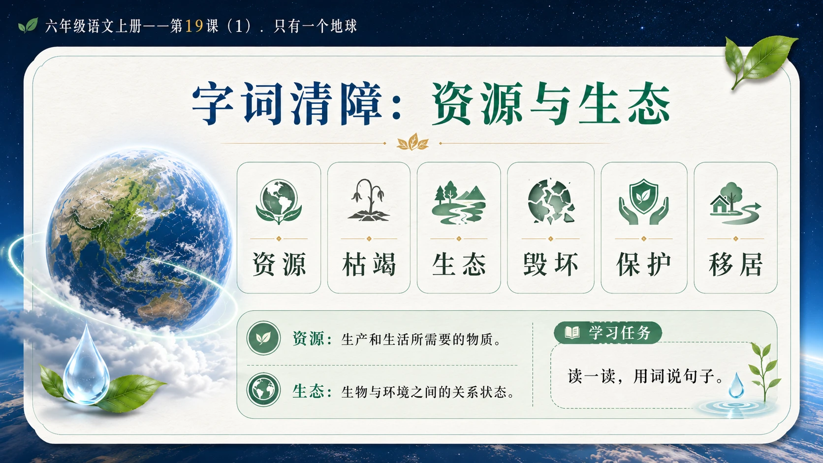 小学六年制统编教材系列课件——六年级语文上册第19课（1）：只有一个地球 - 预览图6