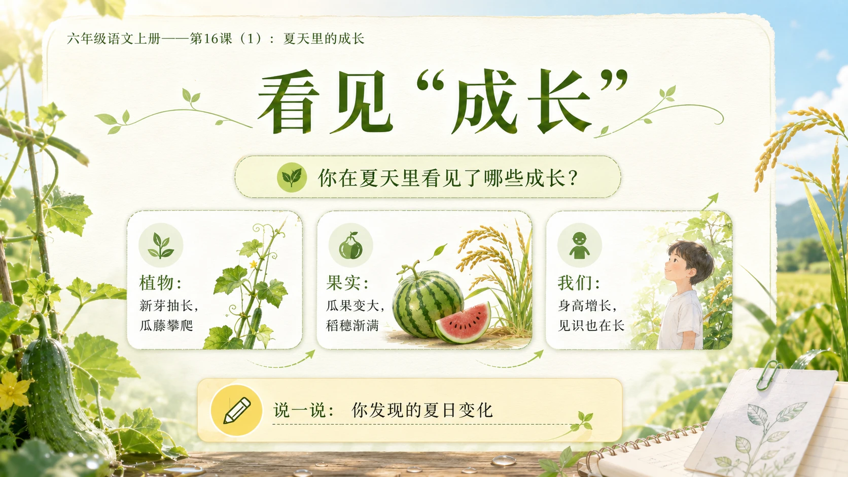 小学六年制统编教材系列课件——六年级语文上册第16课（1）：夏天里的成长 - 预览图2