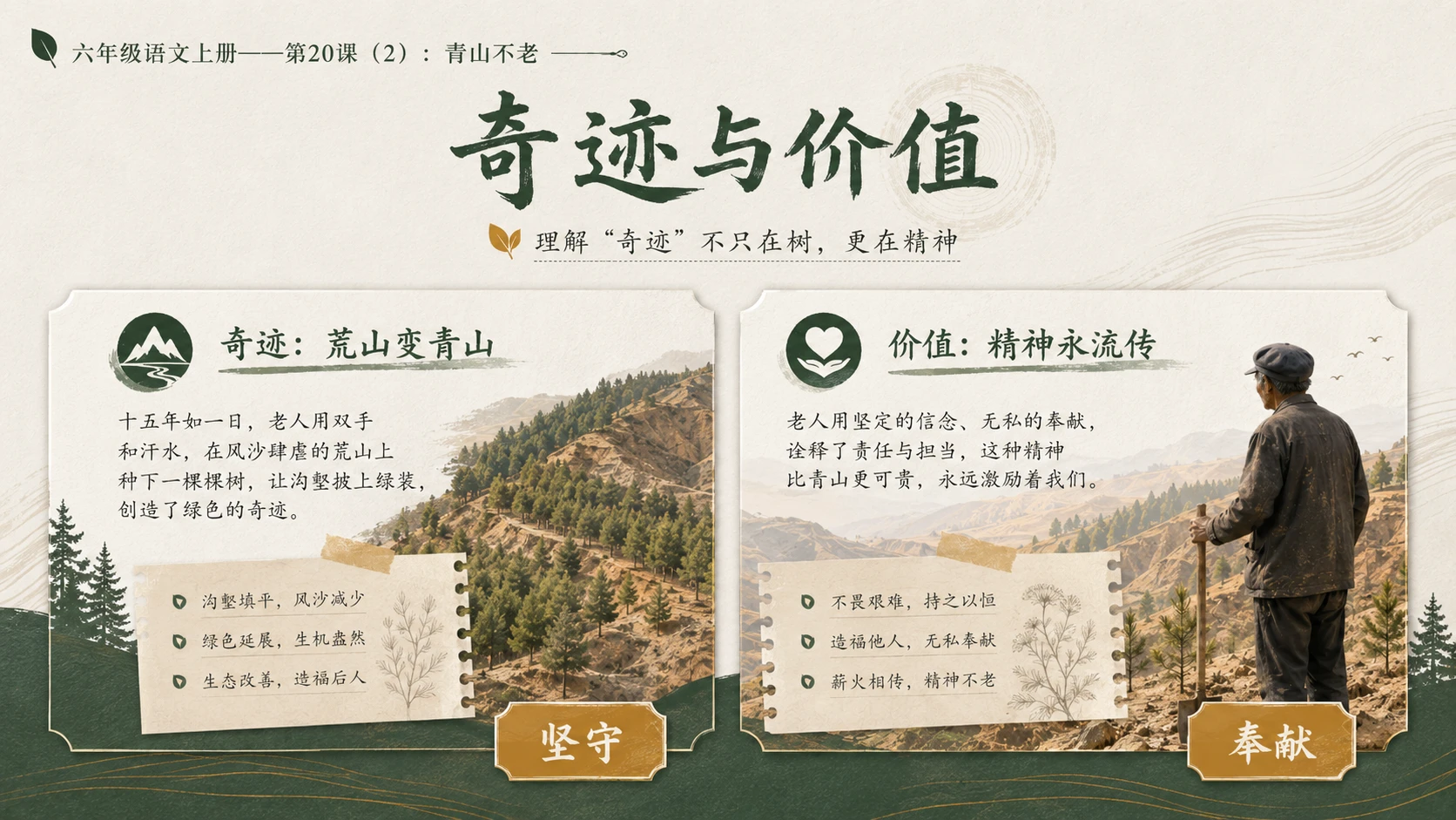 小学六年制统编教材系列课件——六年级语文上册第20课（2）：青山不老 - 预览图8