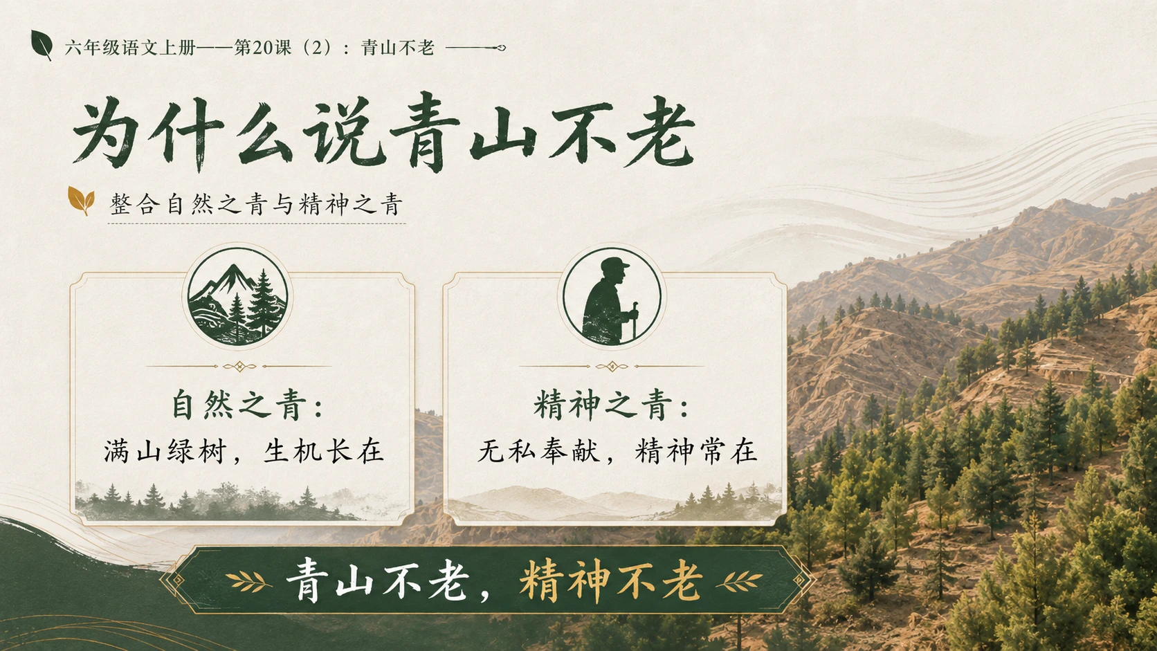 小学六年制统编教材系列课件——六年级语文上册第20课（2）：青山不老 - 预览图9