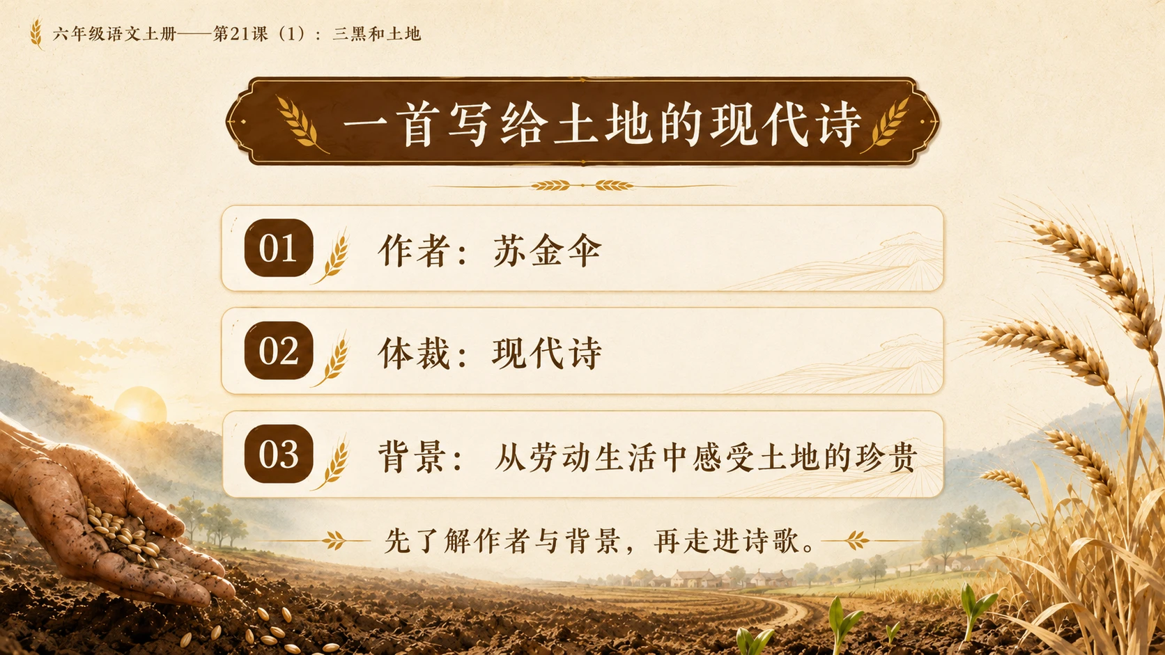 小学六年制统编教材系列课件——六年级语文上册第21课（1）：三黑和土地 - 预览图5