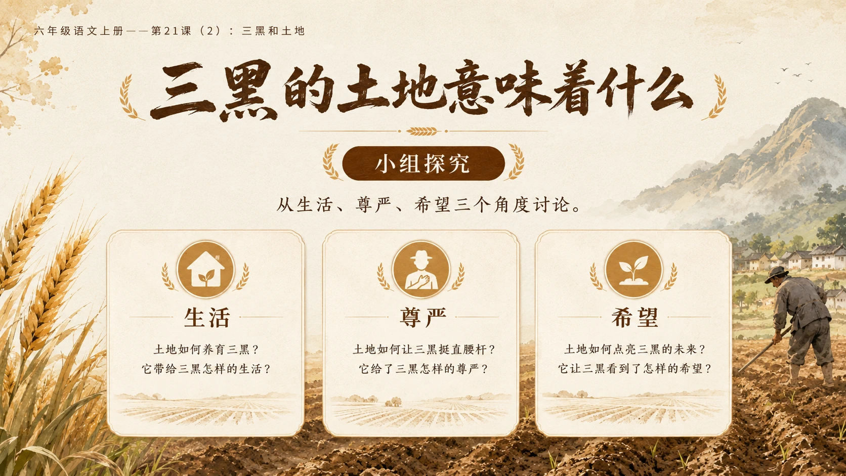小学六年制统编教材系列课件——六年级语文上册第21课（2）：三黑和土地 - 预览图10