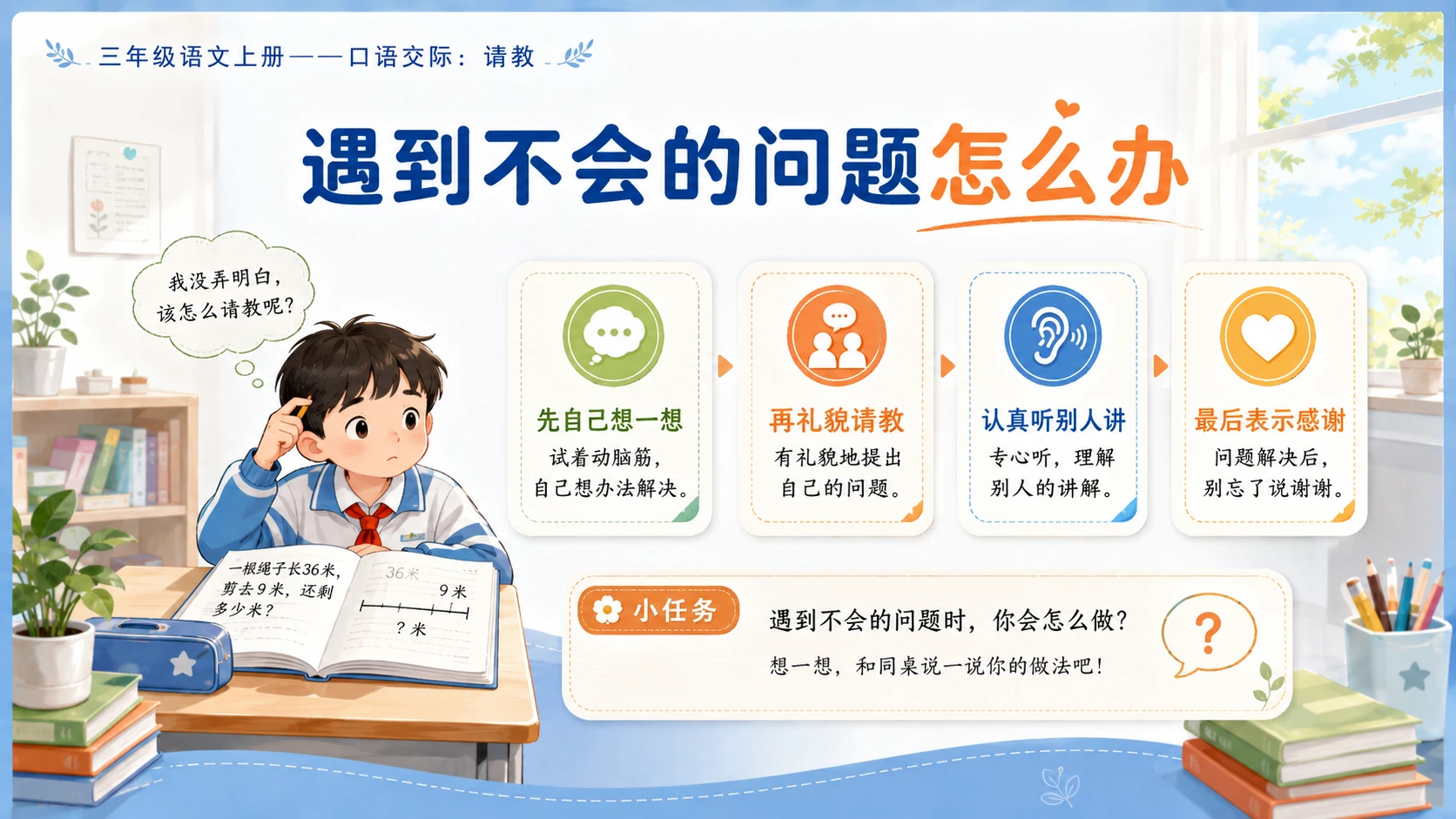 小学六年制统编教材系列课件——三年级语文上册口语交际：请教 - 预览图2
