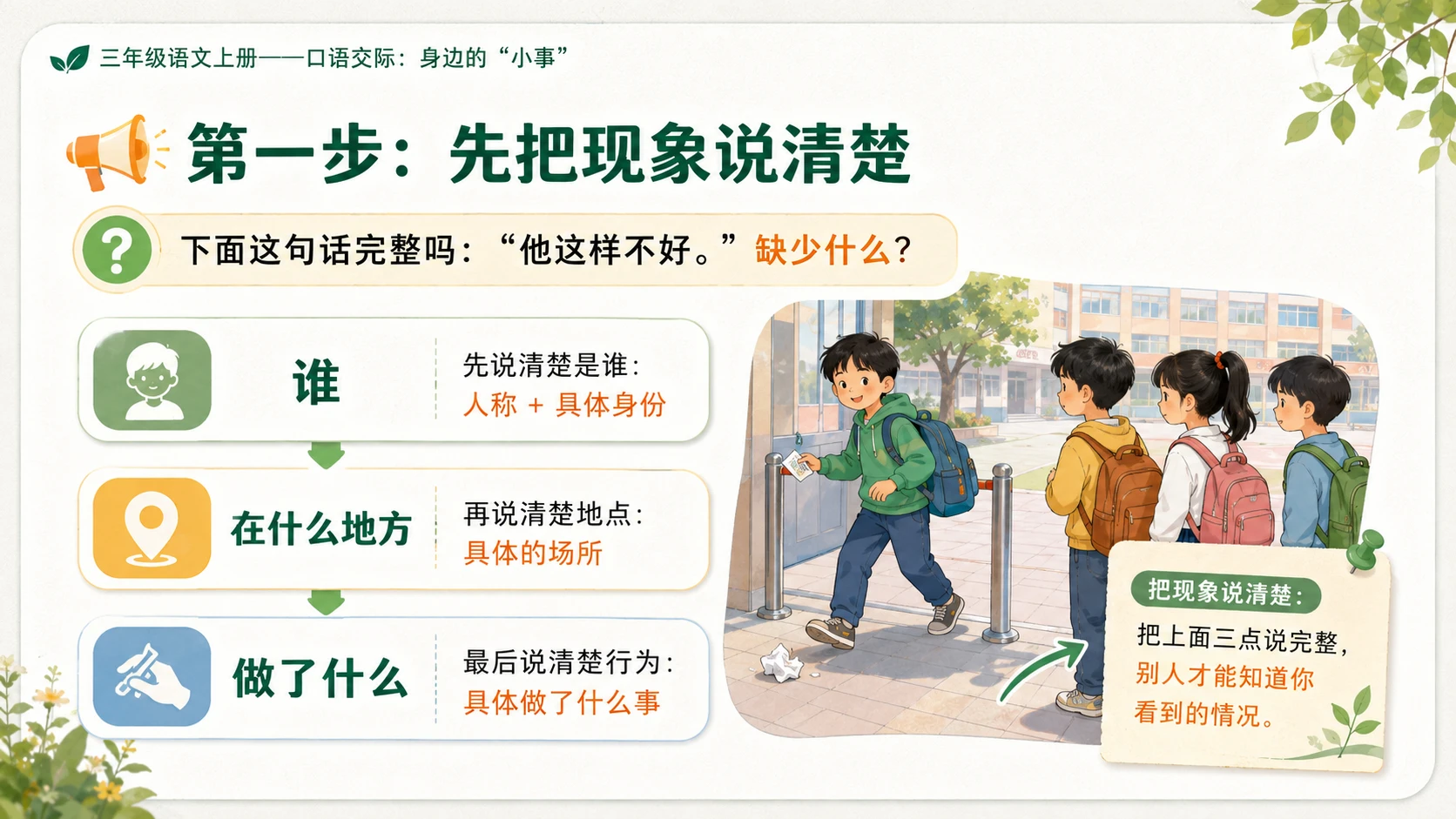 小学六年制统编教材系列课件——三年级语文上册口语交际：身边的“小事” - 预览图8