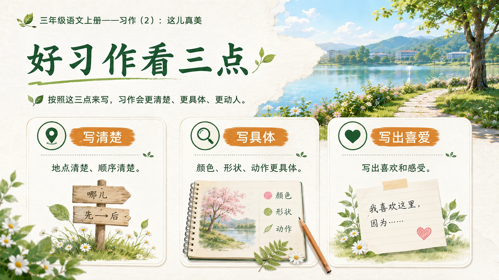 小学六年制统编教材系列课件——三年级语文上册习作：这儿真美（2） - 预览图3