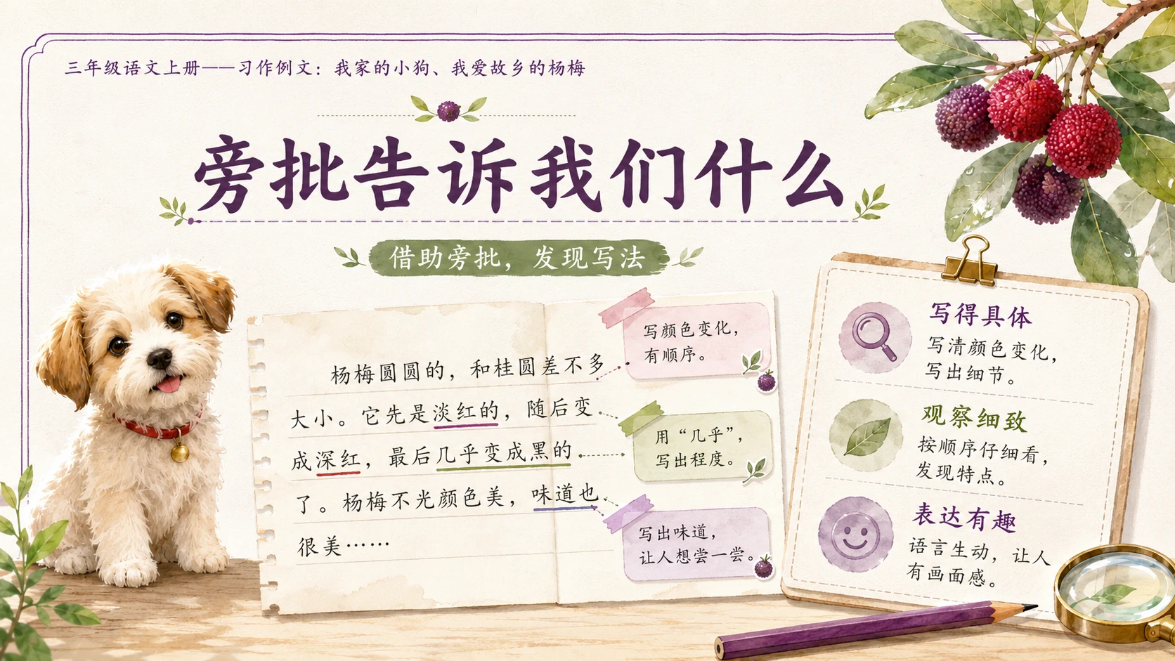小学六年制统编教材系列课件——三年级语文上册习作例文：我家的小狗、我爱故乡的杨梅 - 预览图7