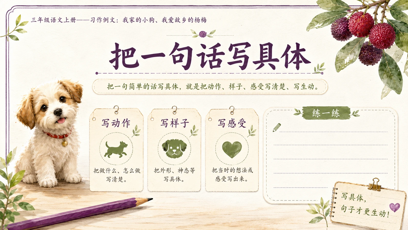 小学六年制统编教材系列课件——三年级语文上册习作例文：我家的小狗、我爱故乡的杨梅 - 预览图8