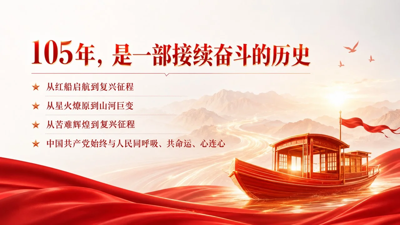 建党105周年主题党课PPT｜新征程是新的长征｜赓续红色血脉 走好新时代赶考路 - 预览图1