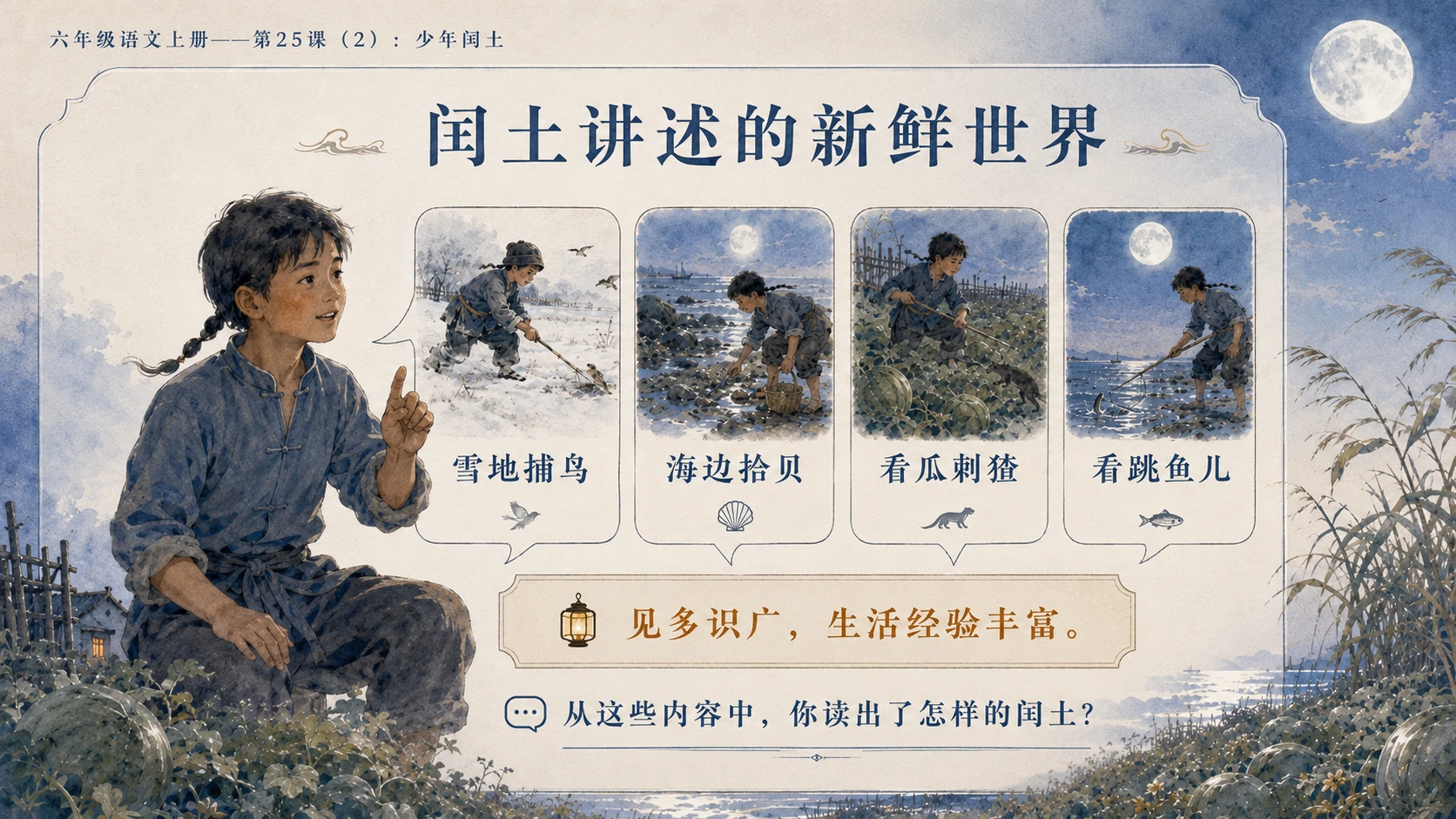 小学六年制统编教材系列课件——六年级语文上册第25课（2）：少年闰土 - 预览图7