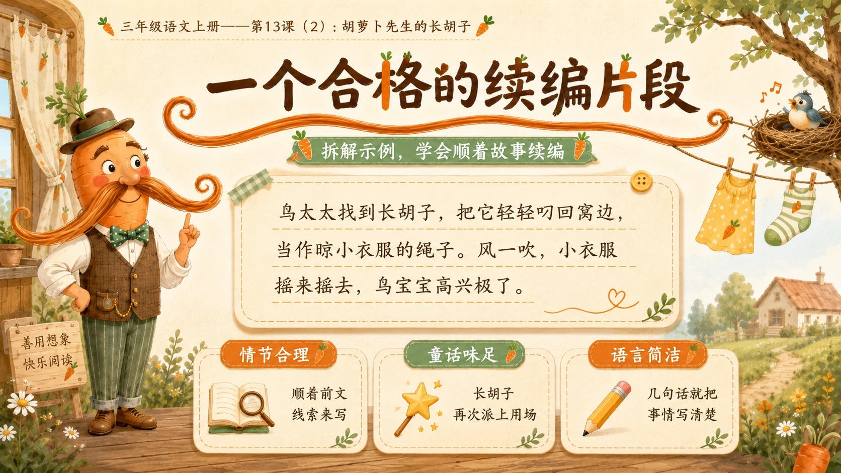 小学六年制统编教材系列课件——三年级语文上册第13课（2）：胡萝卜先生的长胡子 - 预览图1