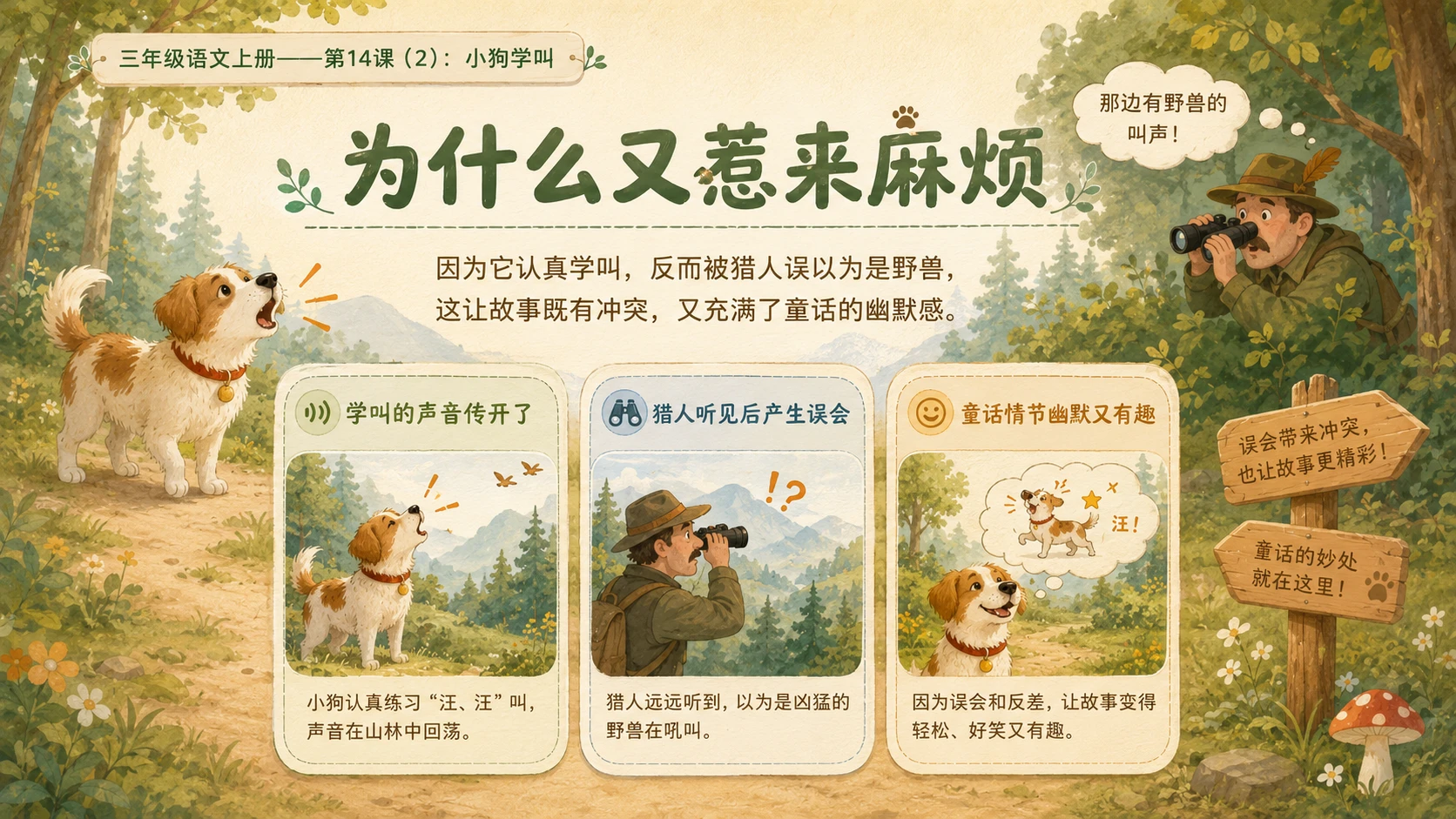 小学六年制统编教材系列课件——三年级语文上册第14课（2）：小狗学叫 - 预览图5