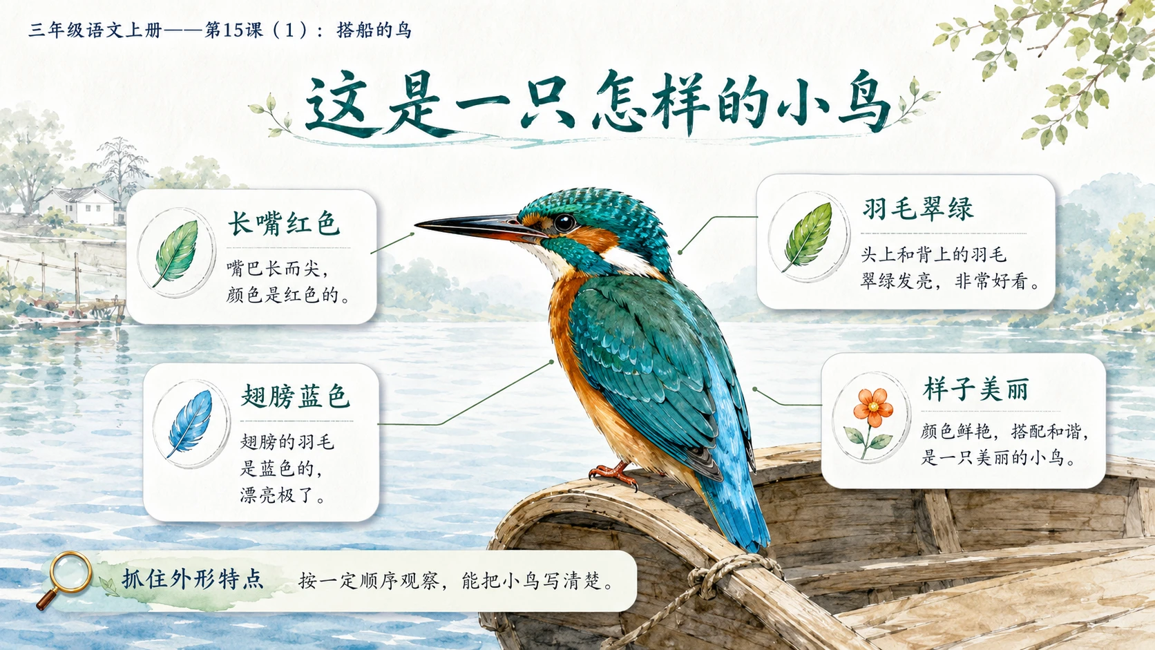 小学六年制统编教材系列课件——三年级语文上册第15课（1）：搭船的鸟 - 预览图9