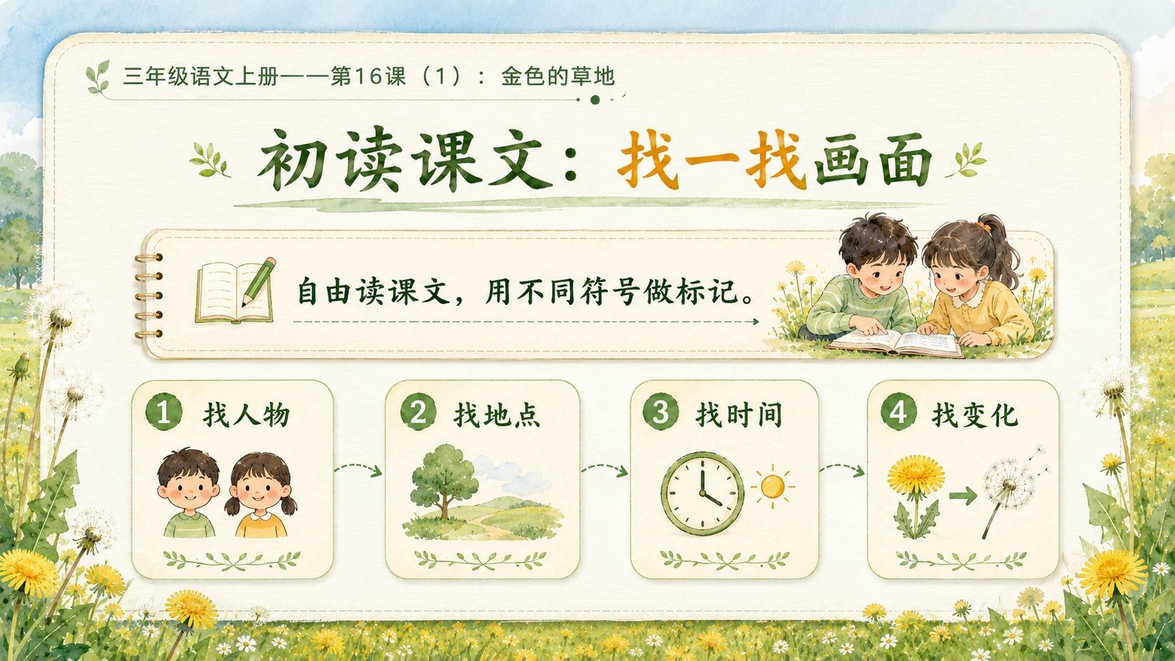 小学六年制统编教材系列课件——三年级语文上册第16课（1）：金色的草地 - 预览图5