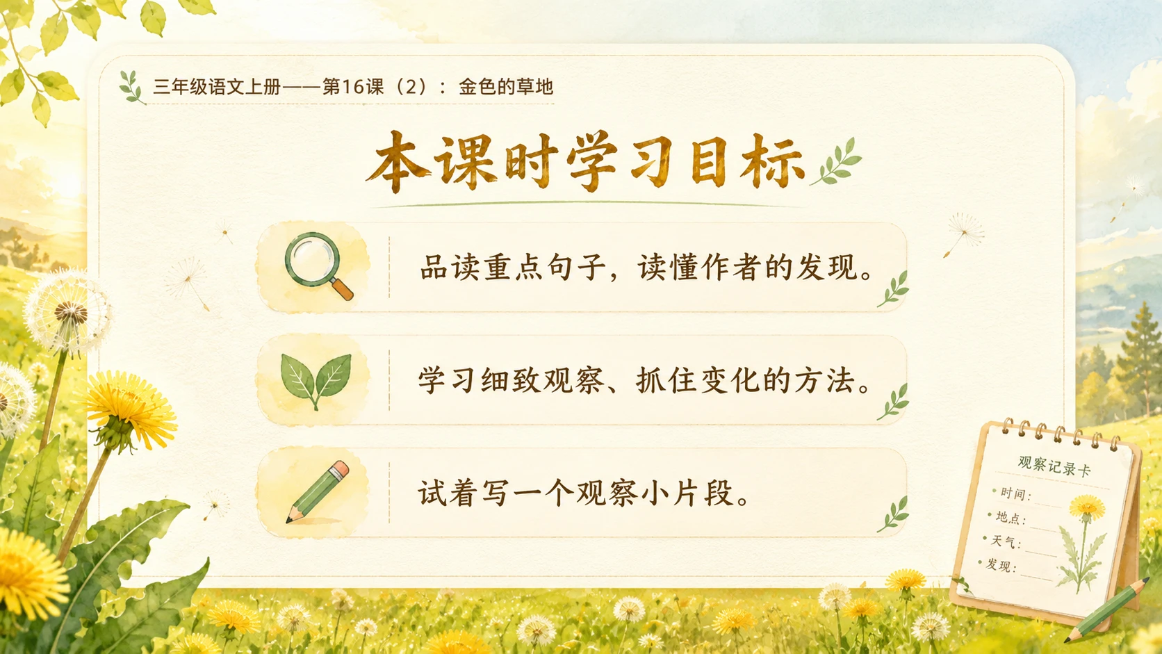 小学六年制统编教材系列课件——三年级语文上册第16课（2）：金色的草地 - 预览图3