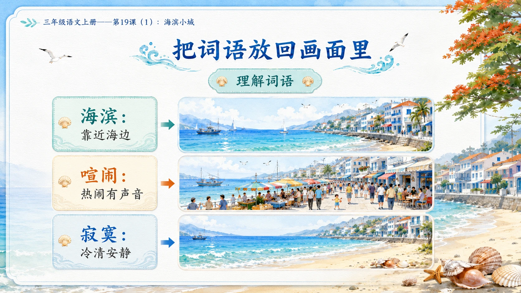 小学六年制统编教材系列课件——三年级语文上册第19课（1）：海滨小城 - 预览图4