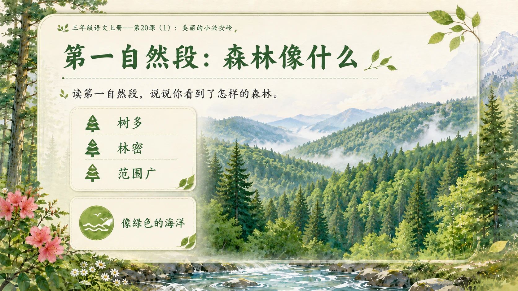 小学六年制统编教材系列课件——三年级语文上册第20课（1）：美丽的小兴安岭 - 预览图8