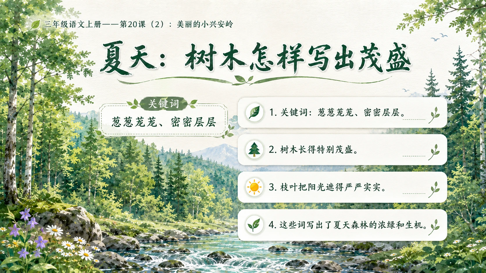 小学六年制统编教材系列课件——三年级语文上册第20课（2）：美丽的小兴安岭 - 预览图4