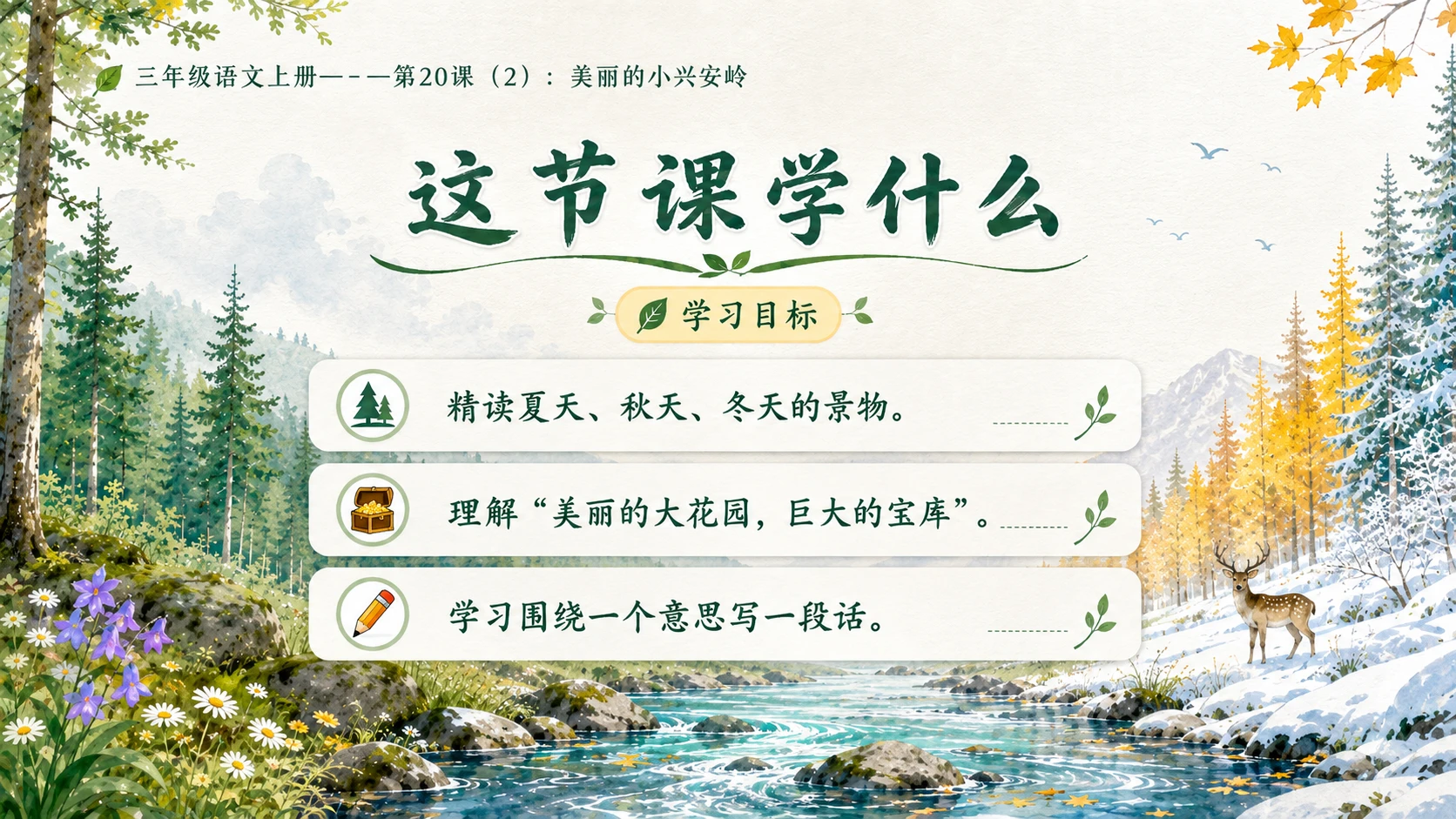 小学六年制统编教材系列课件——三年级语文上册第20课（2）：美丽的小兴安岭 - 预览图5