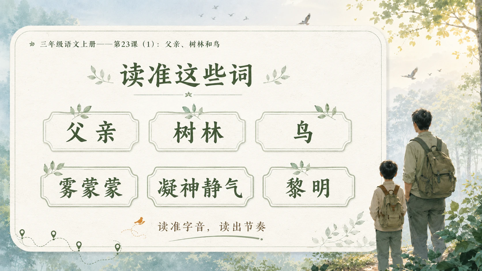 小学六年制统编教材系列课件——三年级语文上册第23课（1）：父亲、树林和鸟 - 预览图5