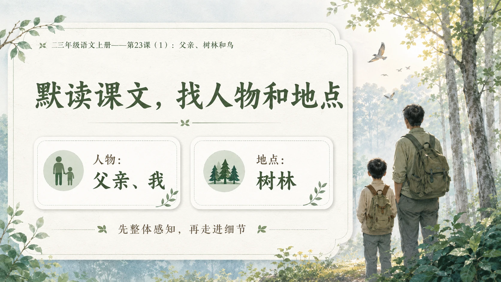 小学六年制统编教材系列课件——三年级语文上册第23课（1）：父亲、树林和鸟 - 预览图7