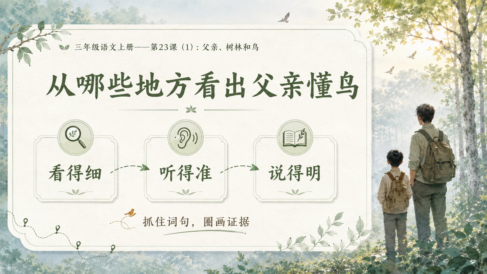 小学六年制统编教材系列课件——三年级语文上册第23课（1）：父亲、树林和鸟 - 预览图10