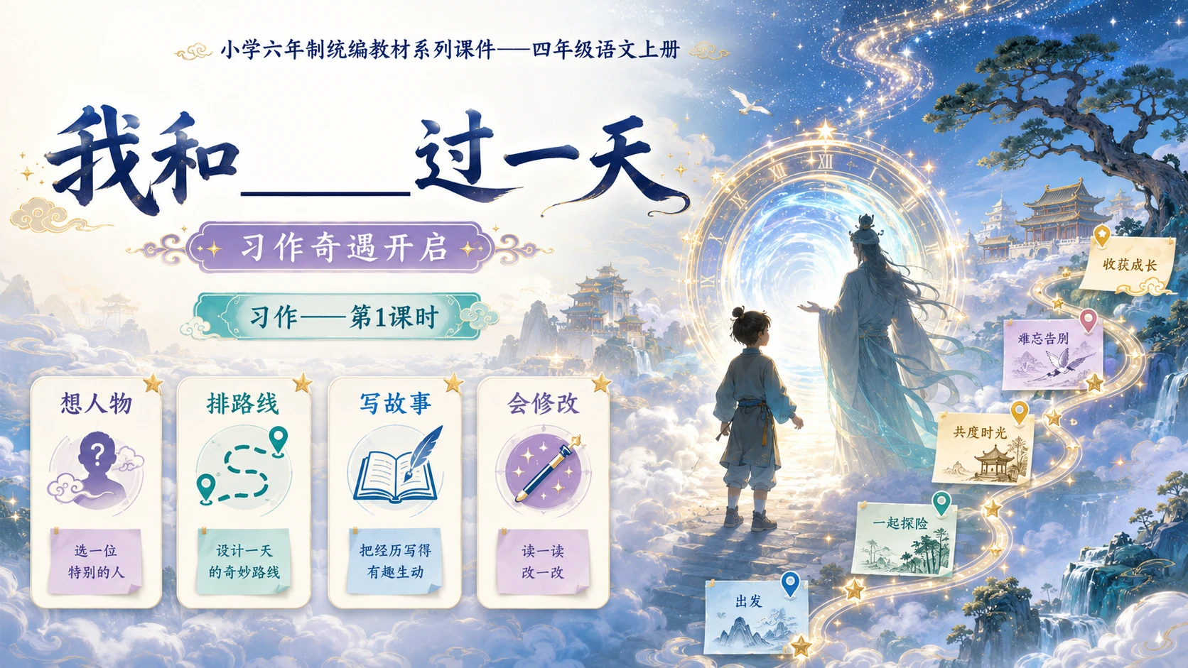小学六年制统编教材系列课件——四年级语文上册：我和_____过一天（1） - 预览图1