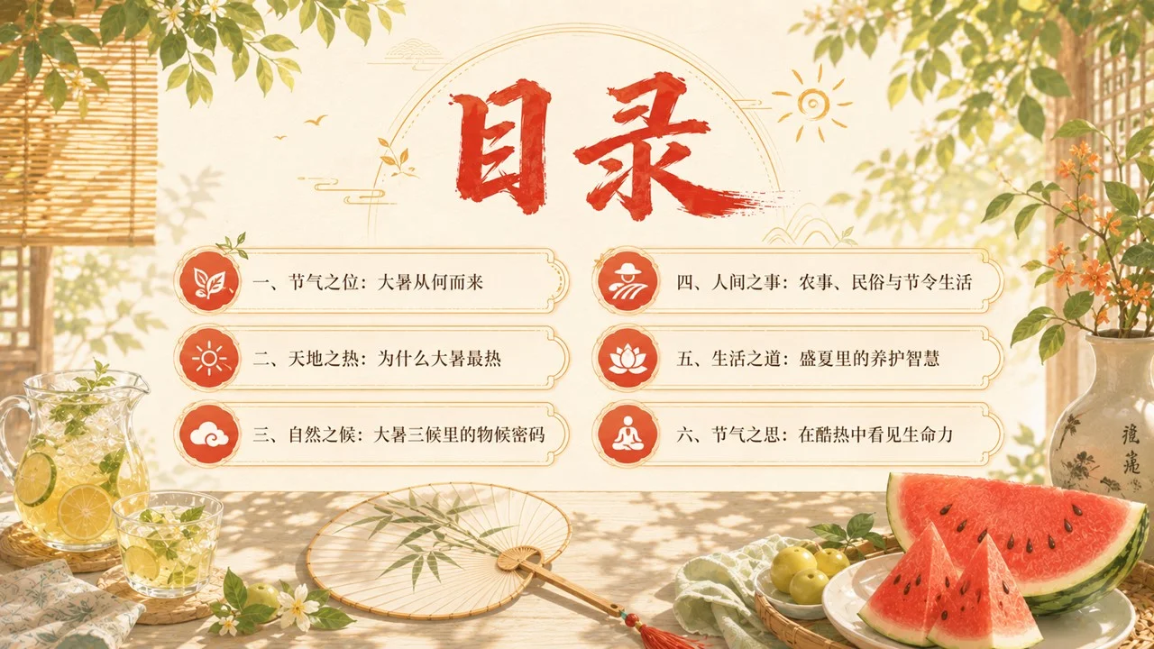《大暑：炎蒸至极，万物向荣》二十四节气传统文化科普PPT课件 - 预览图1