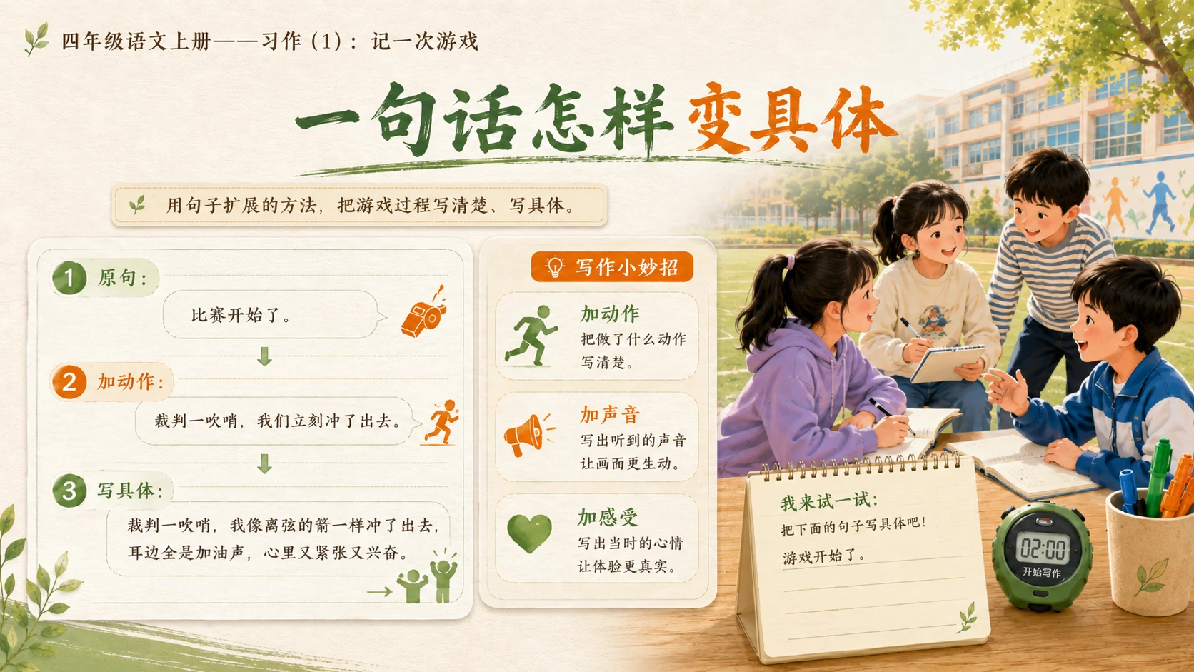 小学六年制统编教材系列课件——四年级语文上册：习作：记一次游戏（1） - 预览图11