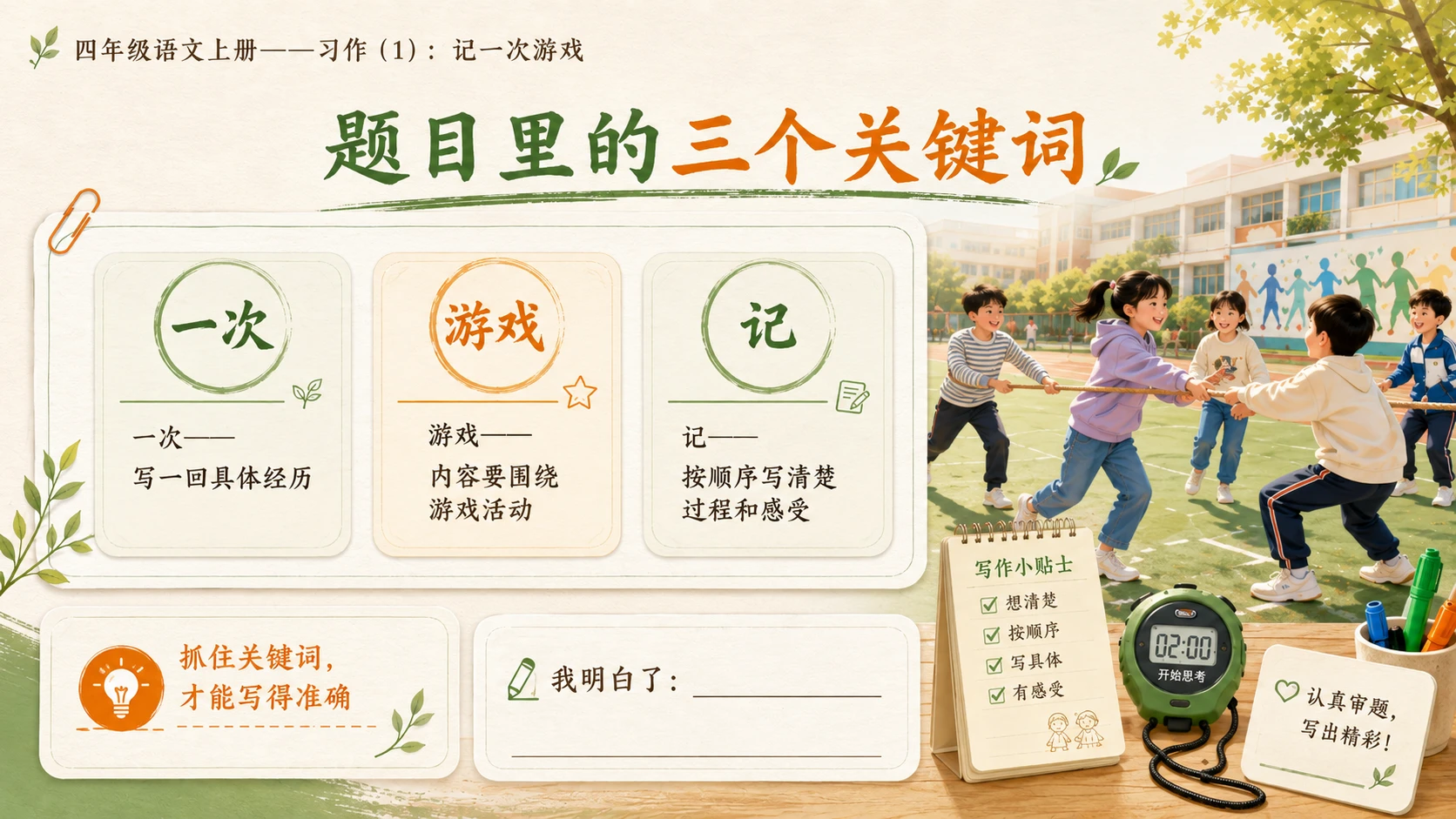 小学六年制统编教材系列课件——四年级语文上册：习作：记一次游戏（1） - 预览图4