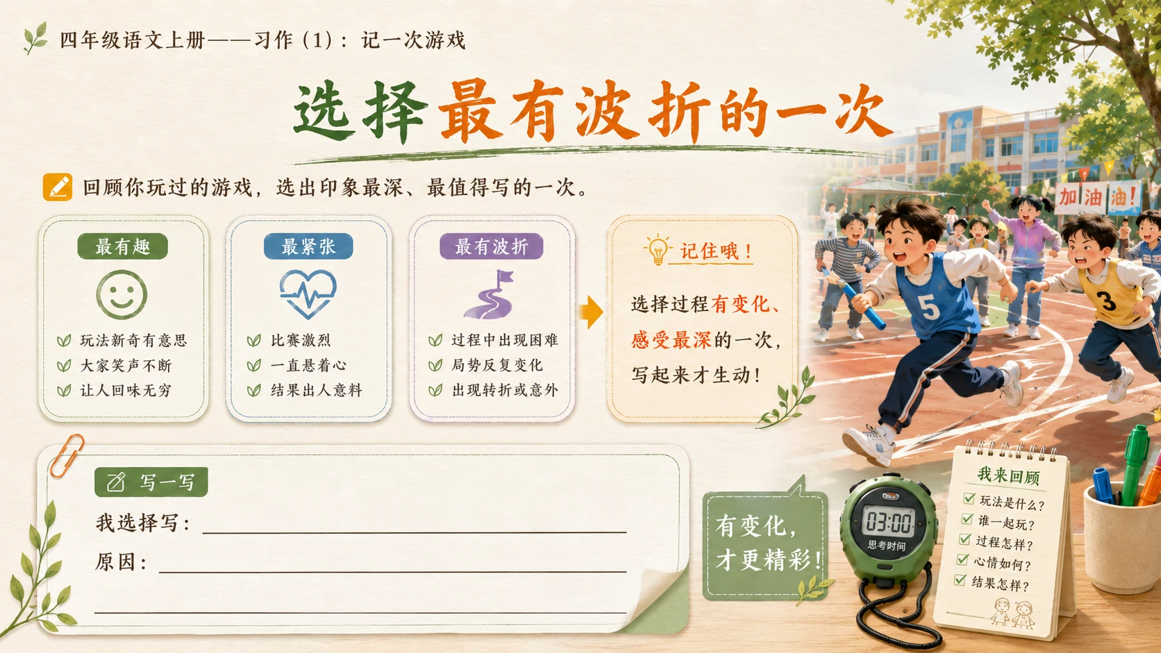 小学六年制统编教材系列课件——四年级语文上册：习作：记一次游戏（1） - 预览图6