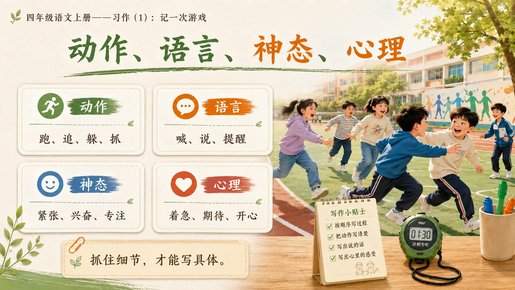 小学六年制统编教材系列课件——四年级语文上册：习作：记一次游戏（1） - 预览图8