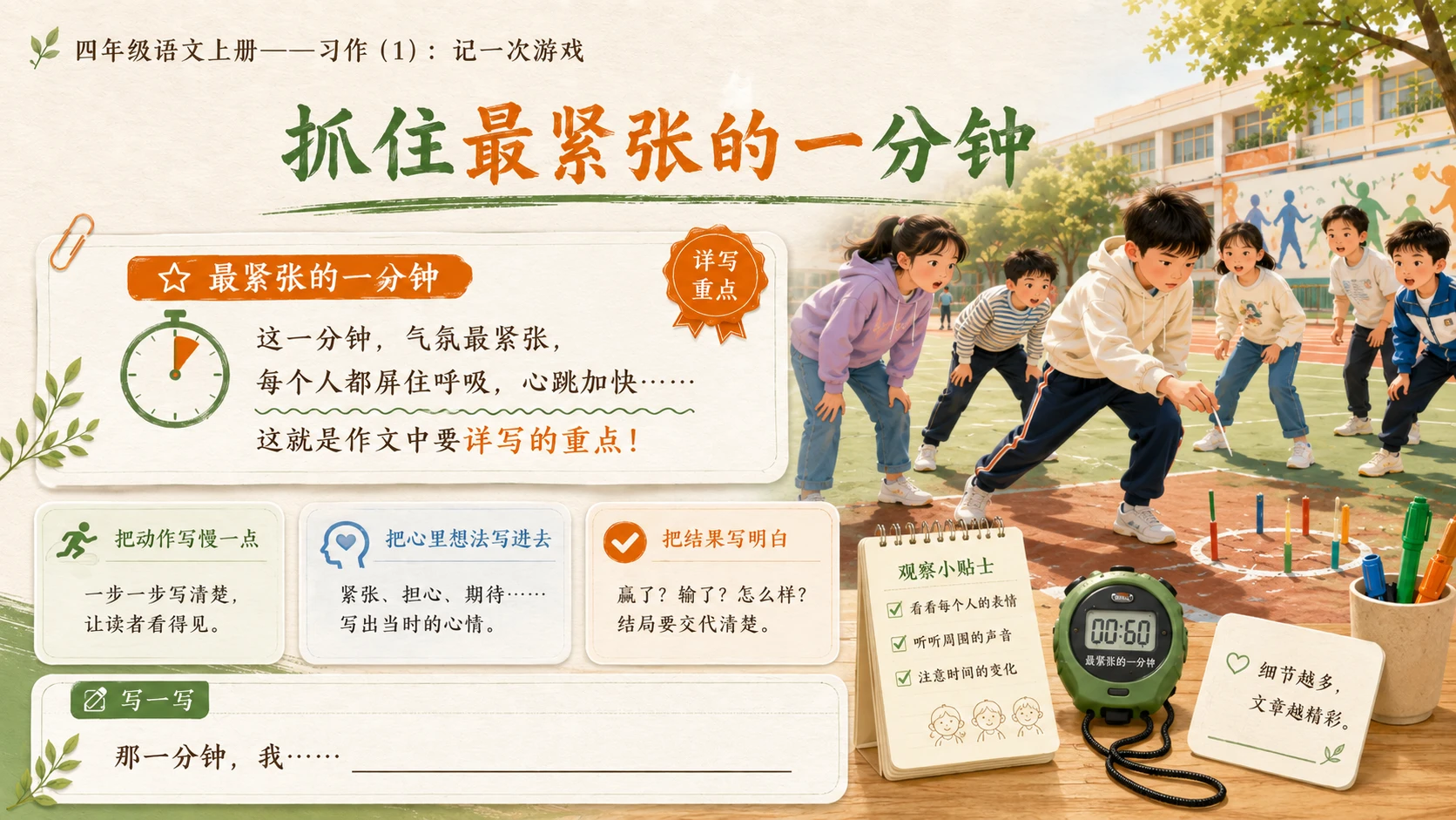 小学六年制统编教材系列课件——四年级语文上册：习作：记一次游戏（1） - 预览图9