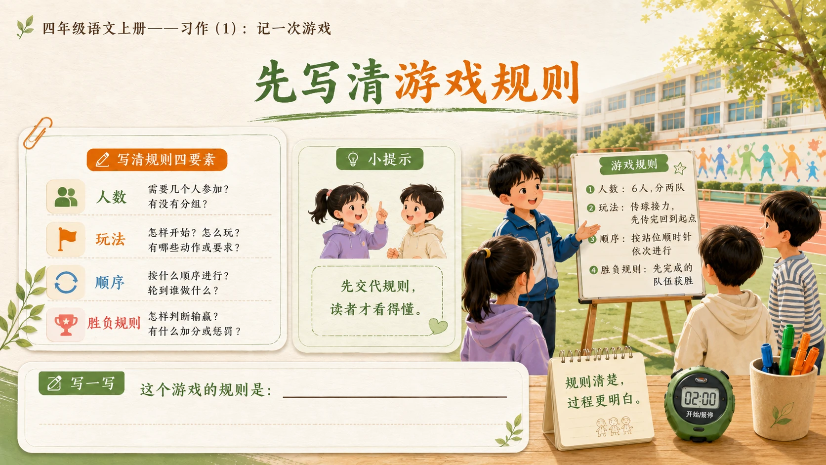小学六年制统编教材系列课件——四年级语文上册：习作：记一次游戏（1） - 预览图10