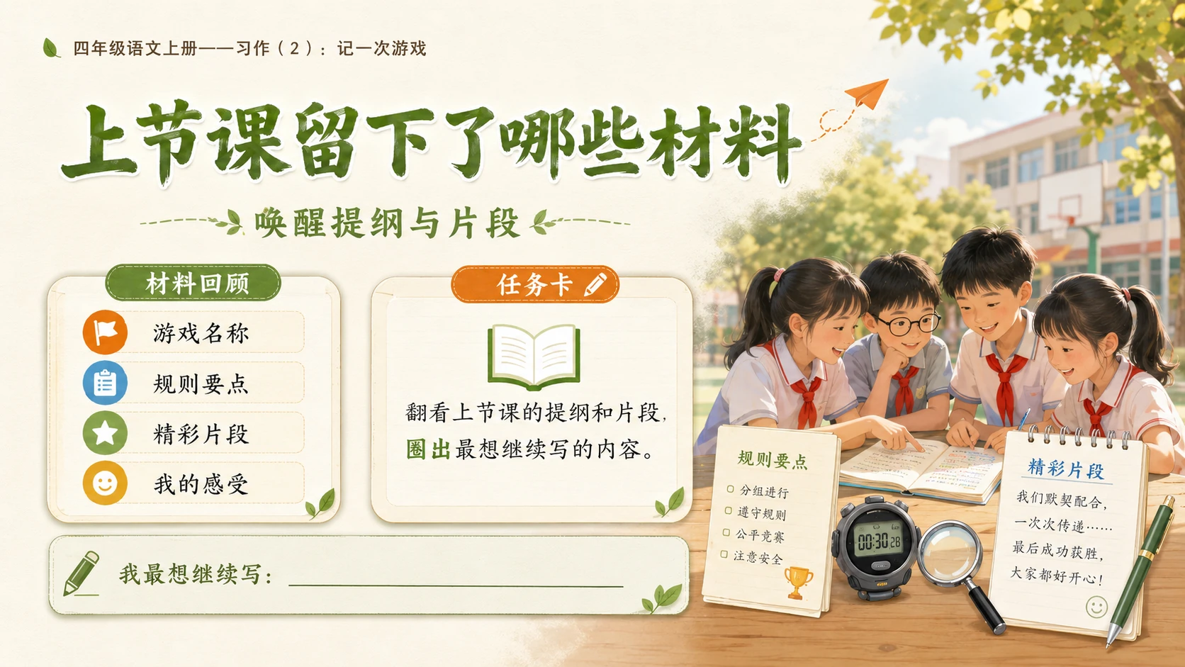 小学六年制统编教材系列课件——四年级语文上册：习作：记一次游戏（2） - 预览图2