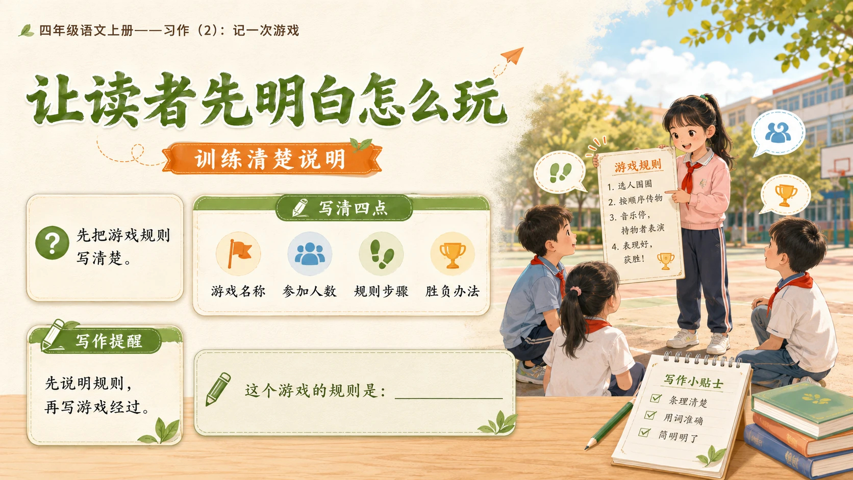 小学六年制统编教材系列课件——四年级语文上册：习作：记一次游戏（2） - 预览图5