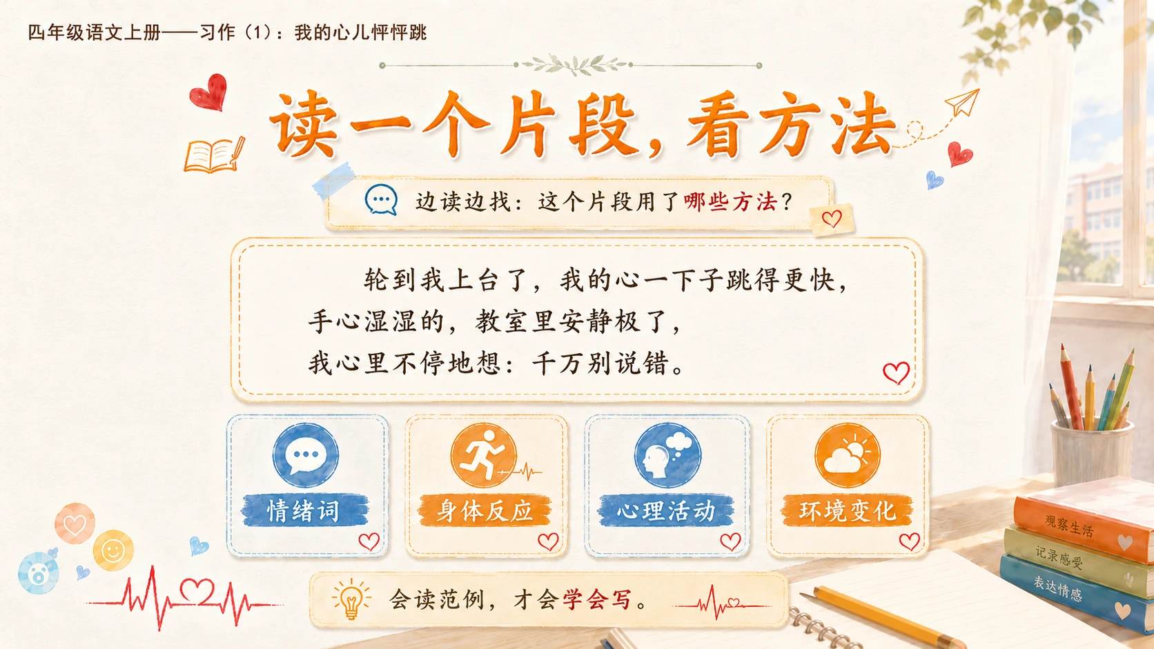 小学六年制统编教材系列课件——四年级语文上册：习作：我的心儿怦怦跳（1） - 预览图12