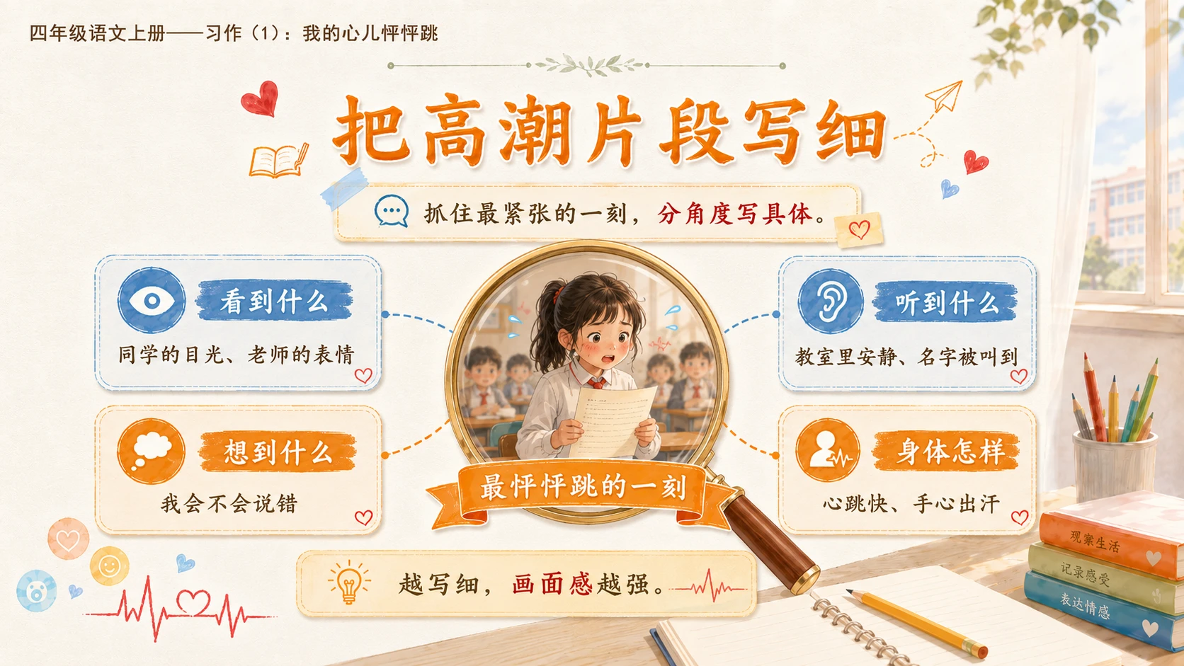 小学六年制统编教材系列课件——四年级语文上册：习作：我的心儿怦怦跳（1） - 预览图14