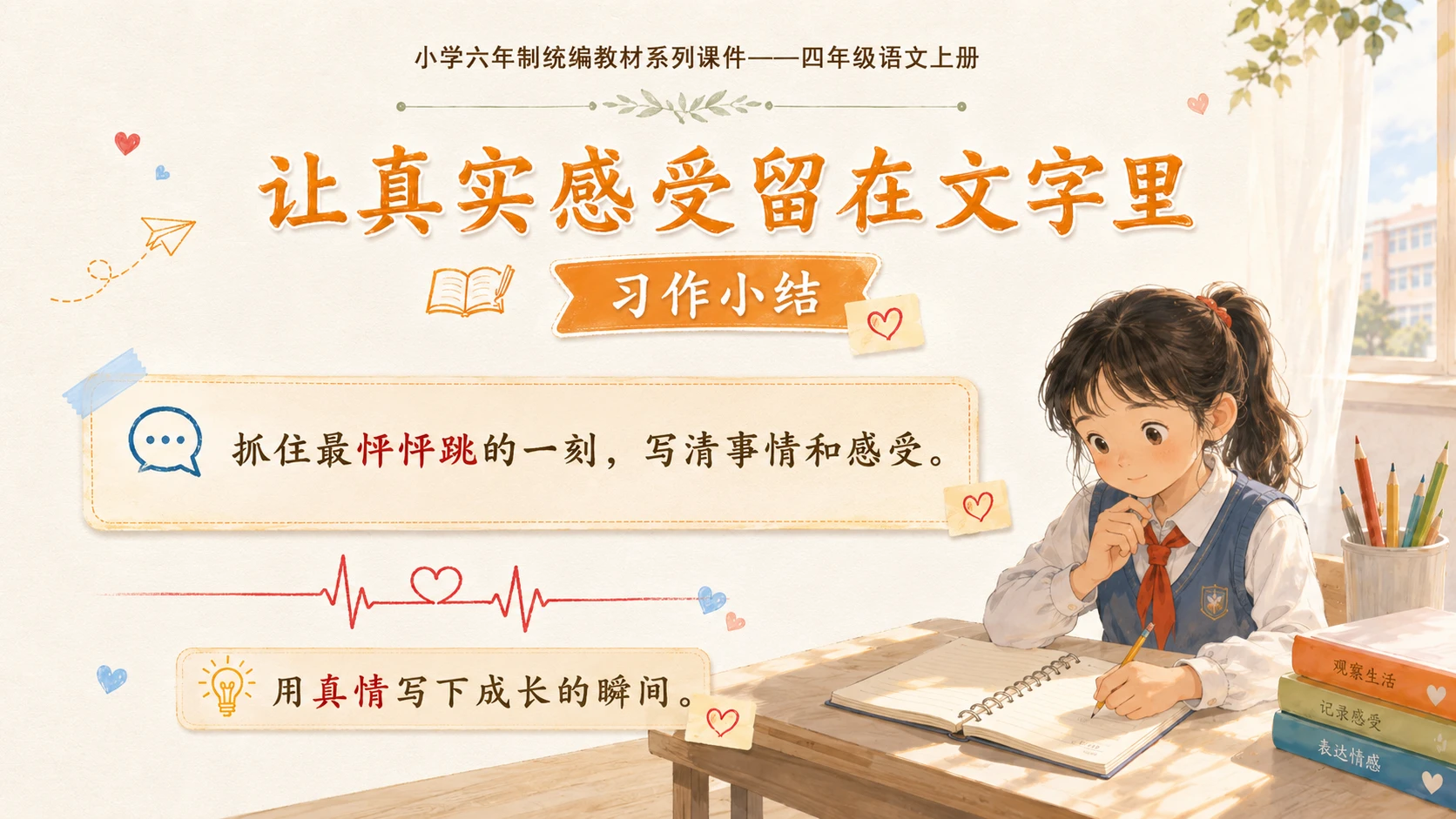 小学六年制统编教材系列课件——四年级语文上册：习作：我的心儿怦怦跳（1） - 预览图18