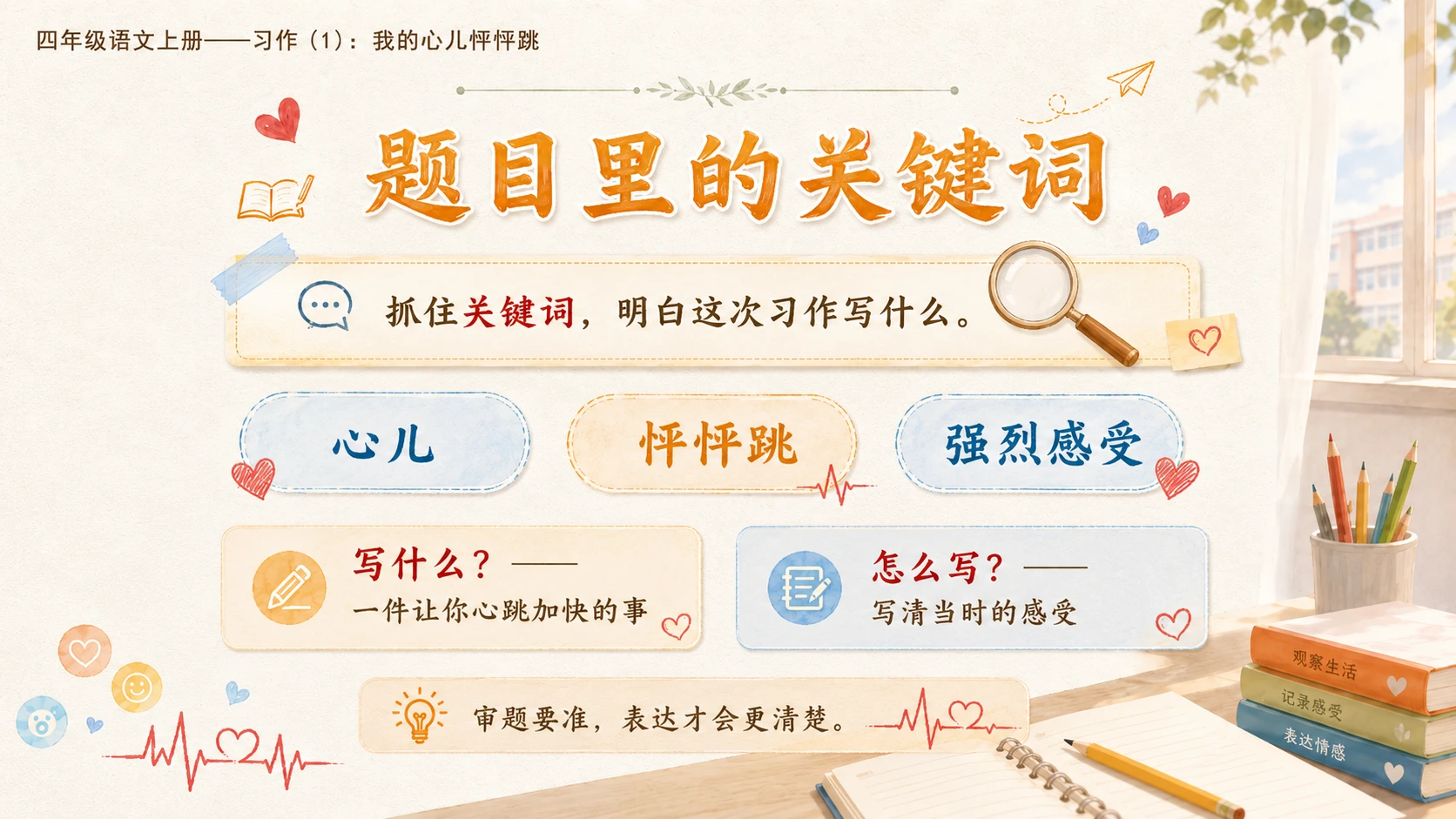 小学六年制统编教材系列课件——四年级语文上册：习作：我的心儿怦怦跳（1） - 预览图3