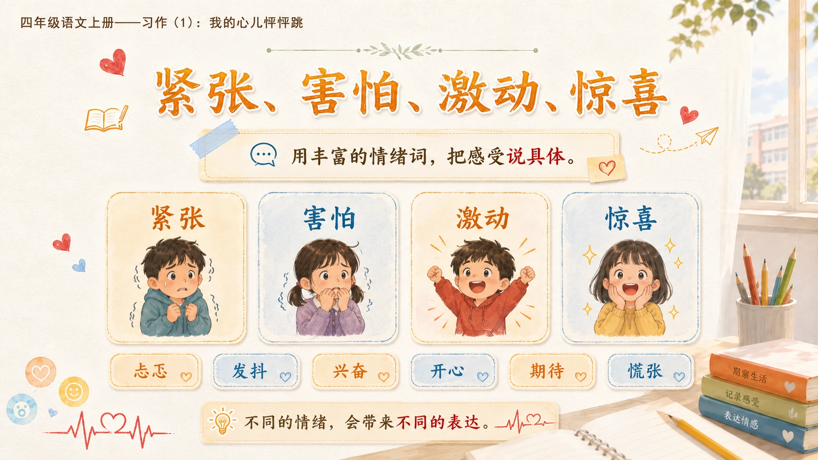 小学六年制统编教材系列课件——四年级语文上册：习作：我的心儿怦怦跳（1） - 预览图5