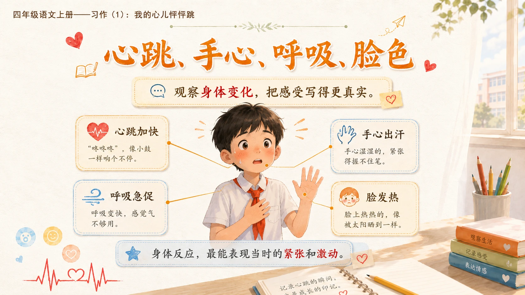 小学六年制统编教材系列课件——四年级语文上册：习作：我的心儿怦怦跳（1） - 预览图6