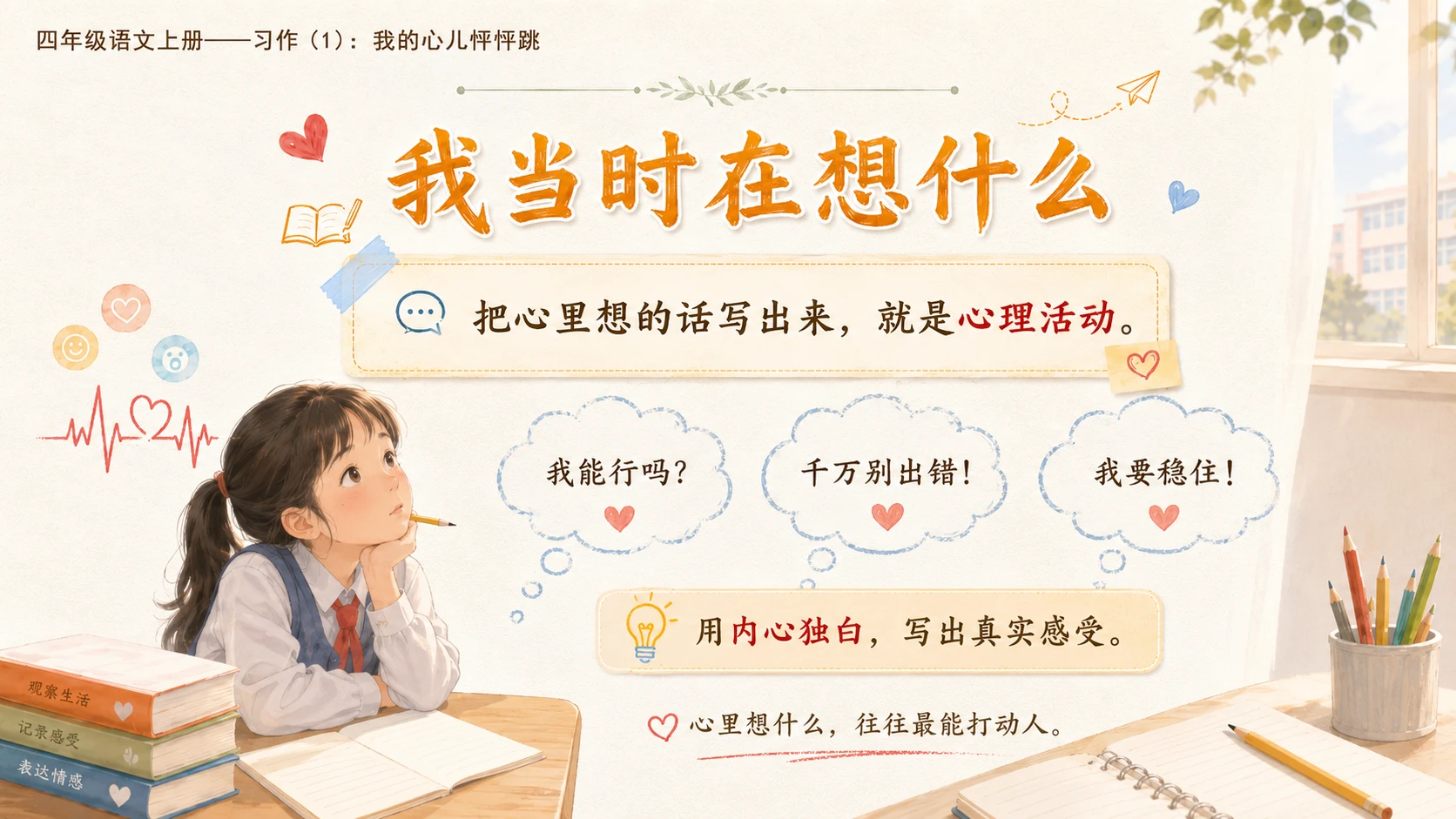 小学六年制统编教材系列课件——四年级语文上册：习作：我的心儿怦怦跳（1） - 预览图7