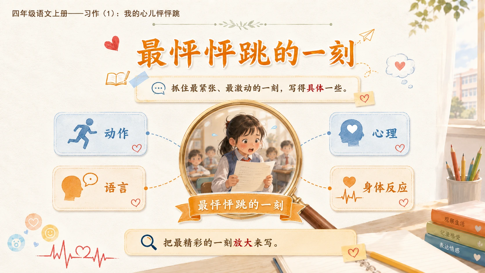 小学六年制统编教材系列课件——四年级语文上册：习作：我的心儿怦怦跳（1） - 预览图10