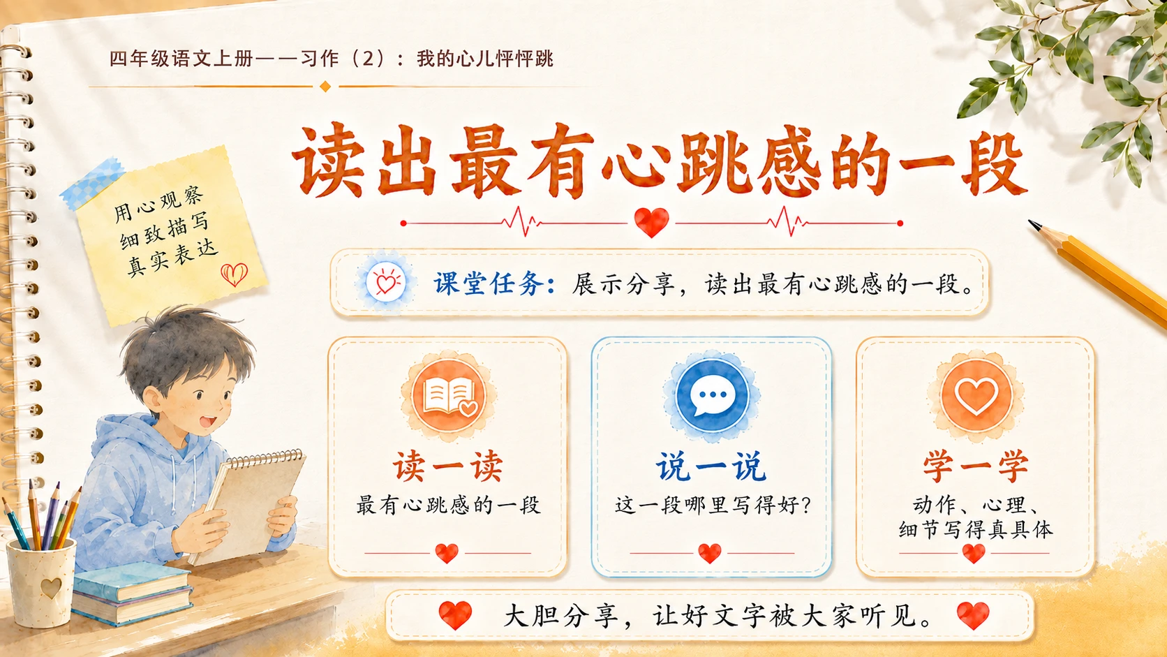 小学六年制统编教材系列课件——四年级语文上册：习作：我的心儿怦怦跳（2） - 预览图16
