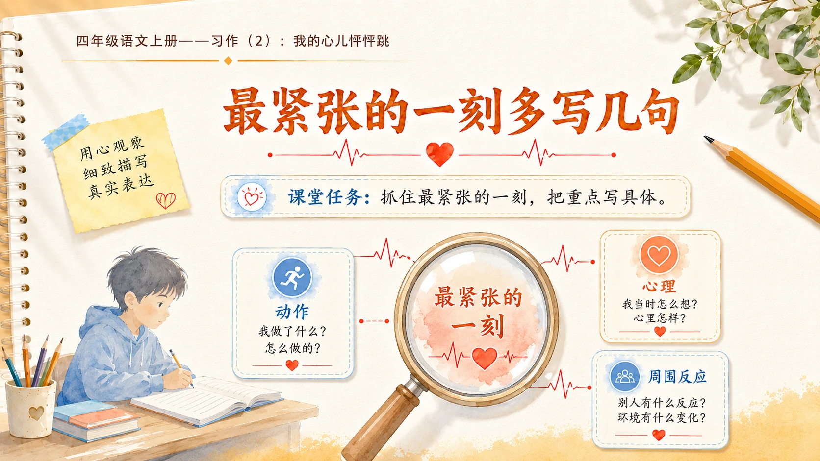 小学六年制统编教材系列课件——四年级语文上册：习作：我的心儿怦怦跳（2） - 预览图6