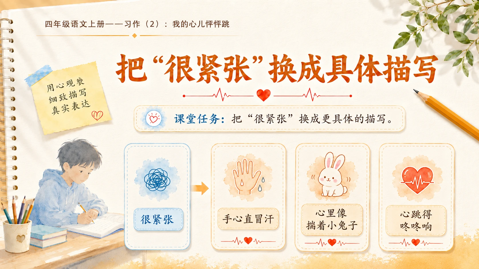小学六年制统编教材系列课件——四年级语文上册：习作：我的心儿怦怦跳（2） - 预览图8